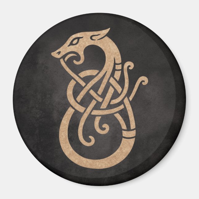 Viking Dragon Knot - Ancient Norse Symbol on Black Magnet (Framsidan)