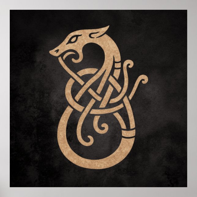 Viking Dragon Knot - Ancient Norse Symbol on Black Poster (Framsidan)