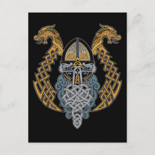 Viking Dragon Valknut Helmet Valhalla Gud Odin Vykort