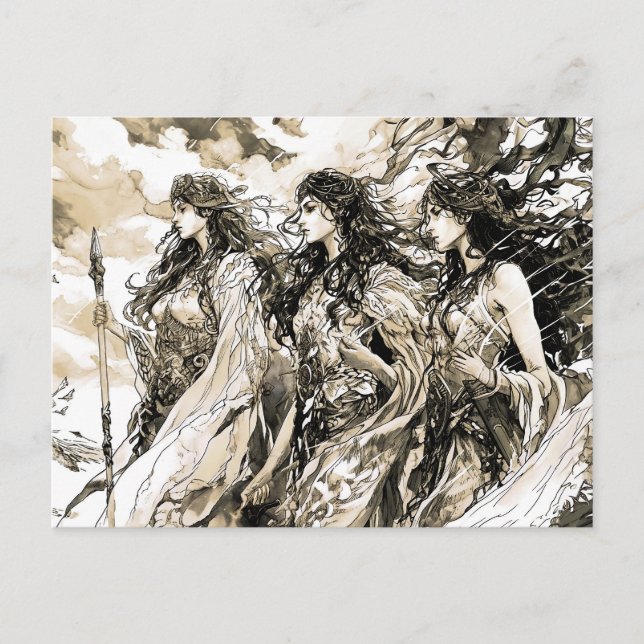 Viking Drawing of a Norse God three norns Vykort (Framsida)