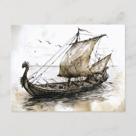 Viking Drawing of a Norse Viking ship Vykort