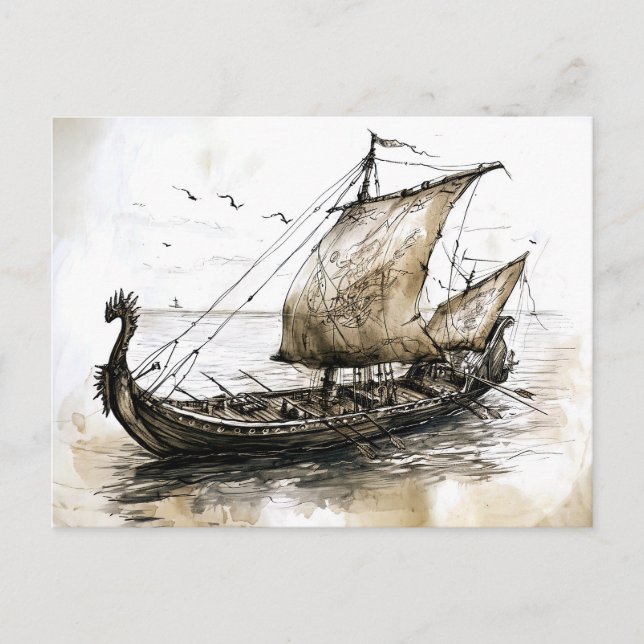 Viking Drawing of a Norse Viking ship Vykort (Framsida)