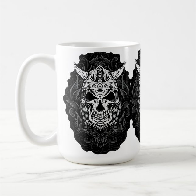 Viking Engraved Skull Art Kaffemugg (Vänster)
