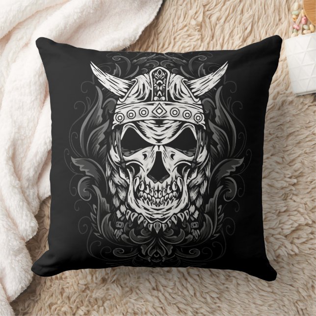 Viking Engraved Skull Art Kudde (Filt)