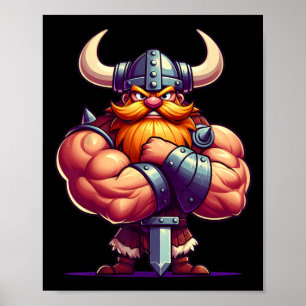 Viking Flexing Muscles Fläkt Älskare Bodybuilding Poster