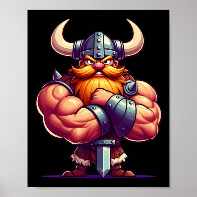 Viking Flexing Muscles Fläkt Älskare Bodybuilding  Poster (Framsidan)