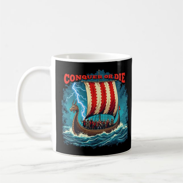 Viking Frakt Nordic Warrior Conquer eller Die Kaffemugg (Vänster)