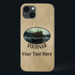 Viking Frakt och norra Ljus<br><div class="desc">En något stiliserad bild av ett Viking-långfartyg som seglar på natten under norra Ljus finns där ett par isbergs; de flesta besättningar sover. Text som läser "VIKINGAR" (Vikings) visas också. Lägg till ytterligare text. Det här är en förskjuten eller vintage version av den ljusare originalbilden som också är tillgänglig.</div>