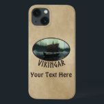 Viking Frakt och norra Ljus<br><div class="desc">En något stiliserad bild av ett Viking-långfartyg som seglar på natten under norra Ljus finns där ett par isbergs; de flesta besättningar sover. Text som läser "VIKINGAR" (Vikings) visas också. Lägg till ytterligare text. Det här är en förskjuten eller vintage version av den ljusare originalbilden som också är tillgänglig.</div>