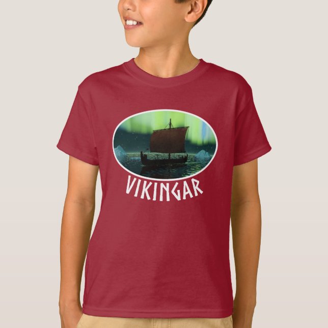 Viking Frakt och norra Ljus Tee Shirt (Framsida)
