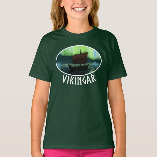 Viking Frakt och norra Ljus Tee Shirt (Framsida)