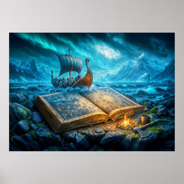 Viking frakt seglar från det gamla bok poster (Framsidan)