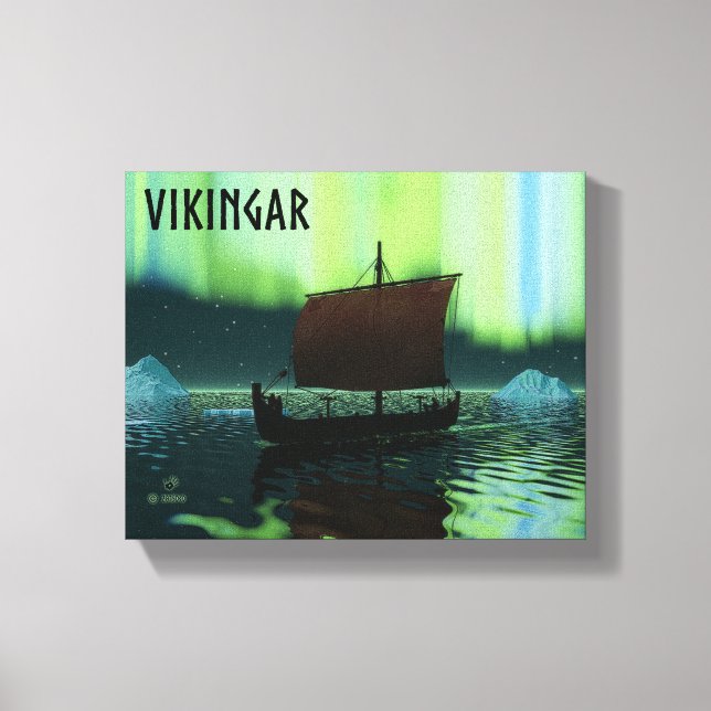 Viking Frakt under norra Ljus Canvastryck (Framsida)