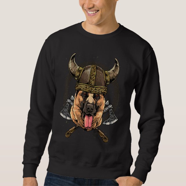 Viking German Shepherd Renaissance Norse Pagan Val Lång Ärmad Tröja (Framsida)