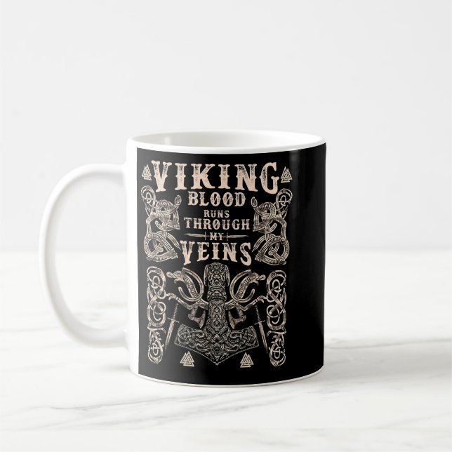 Viking Hammer Viking Blood Runs Through My Veins Kaffemugg (Vänster)