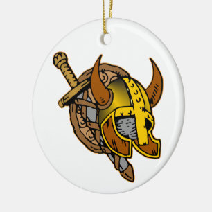 Viking Helmet, Sword & Shield Tattoo Julgransprydnad Keramik