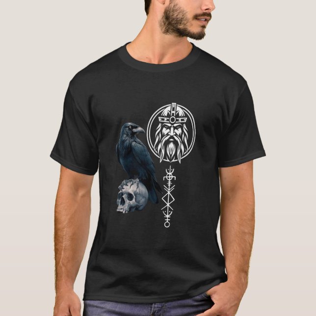 Viking Hugin Odins räv med Skull Viking Skull T Shirt (Framsida)