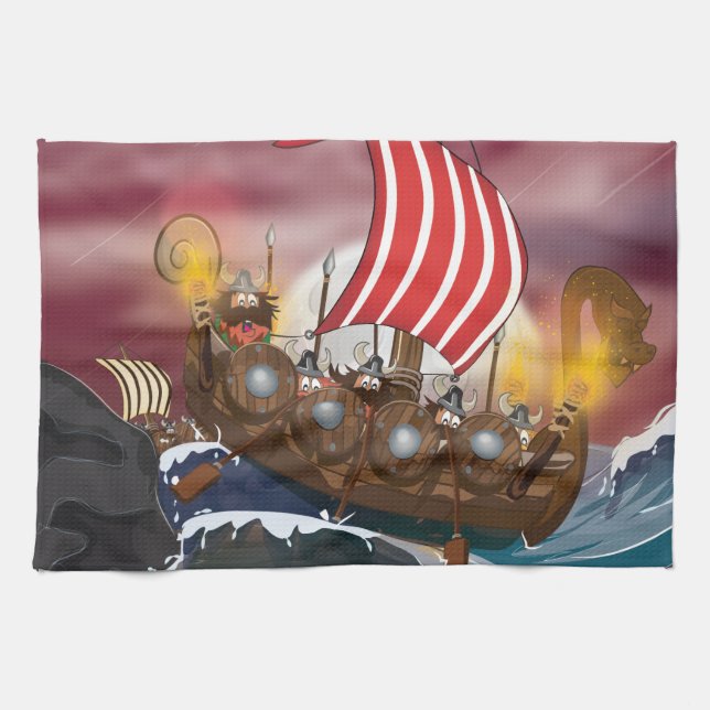 Viking invasionsflotta kökshandduk (Horisontell)