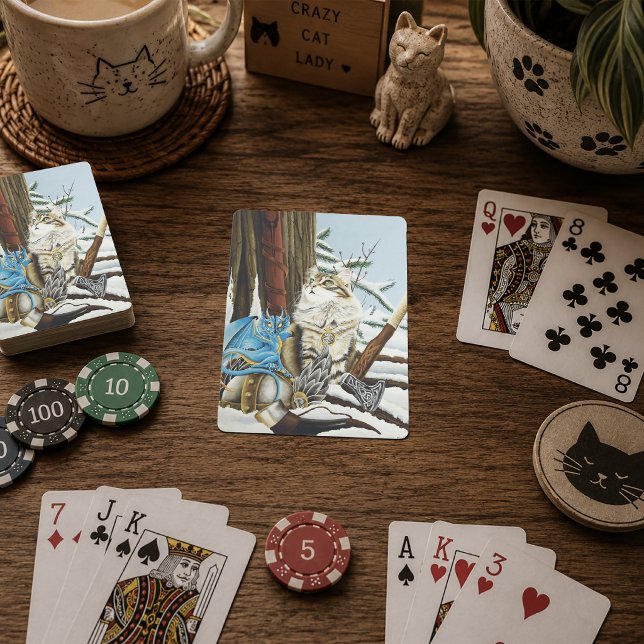 Viking Katt Blå Drak Fantasi  Casinokort (Skapare uppladdad)
