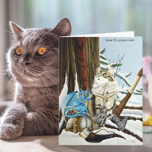 Viking Katt Blå Drak Fantasi Kort