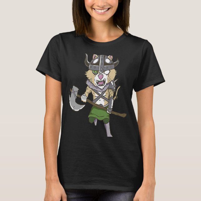 Viking Katt Valhalla Krigare T Shirt (Framsida)