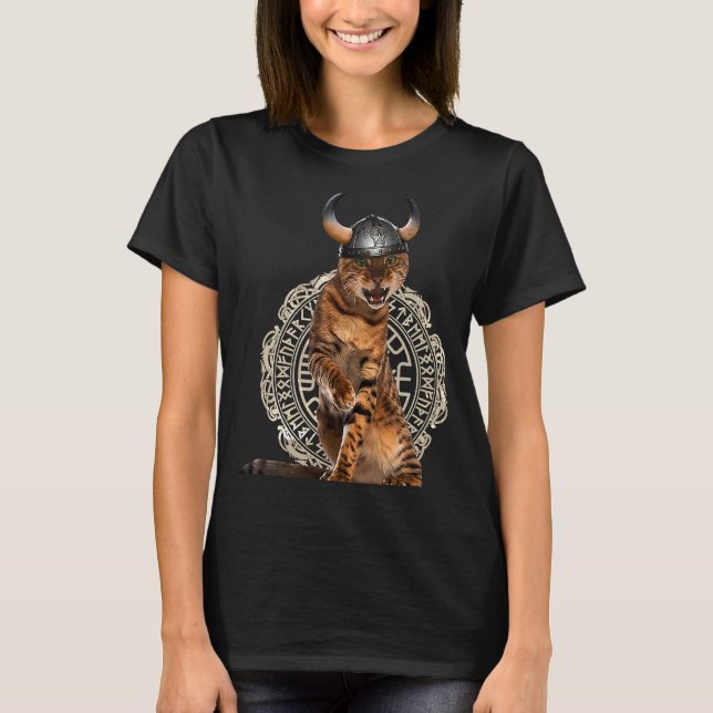 Viking katt Valhalla Norse krigare T Shirt (Framsida)