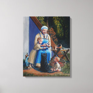 Viking kvinna/mor/children - Scottie hund - cat Canvastryck