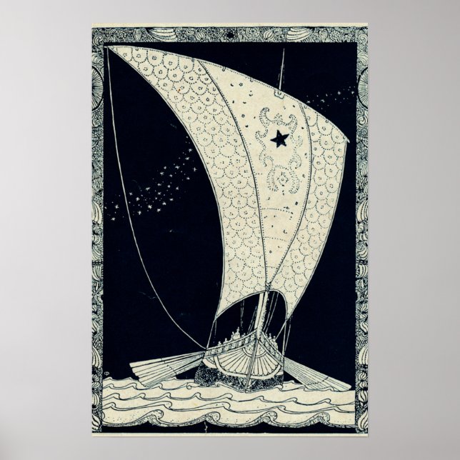 Viking långskepp seglar på natten poster (Framsidan)
