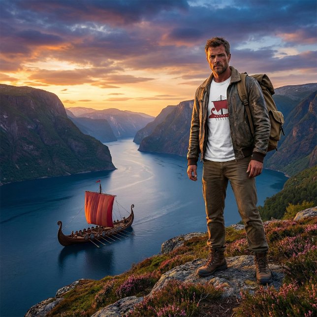 Viking Longship Silhouette Drakkar Frakt T Shirt (Skapare uppladdad)