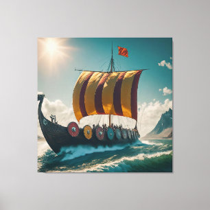 Viking Longship skär genom Vågar Canvastryck