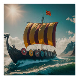 Viking Longship skär genom Vågar Perfect Poster
