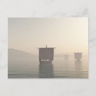 Viking Longships in Mist Vykort
