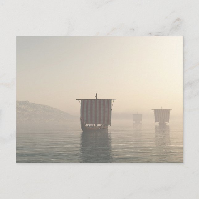 Viking Longships in Mist Vykort (Framsida)