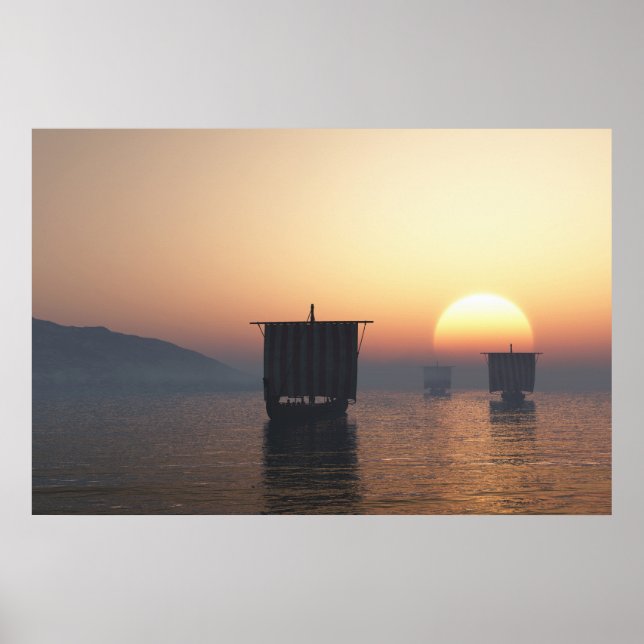 Viking Longships vid Sunset Poster (Framsidan)