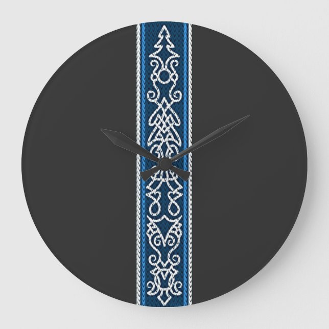 Viking Mönster Blue Stor Klocka (Framsida)
