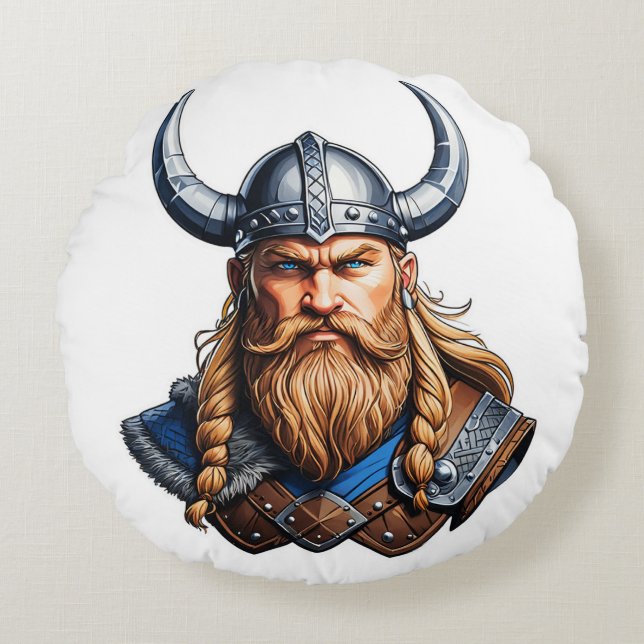 Viking nordisk man rund kudde (Framsidan)