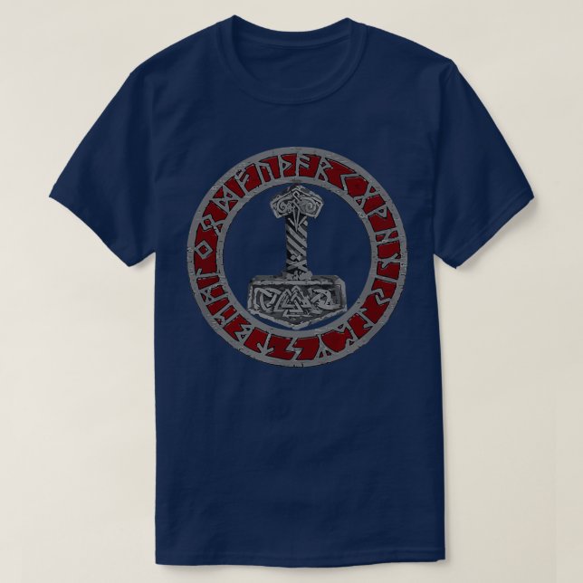 Viking Norse Mythology Thors Mjolnir Vegvisir Rune T Shirt (Design framsida)