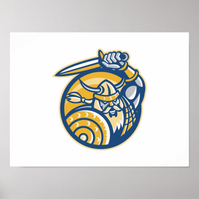 Viking Norse Warrior with Sword and Shield Poster (Framsidan)