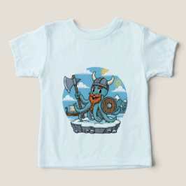 Viking Octopus Cartoon Funny Babies Cute Skyblue T Shirt