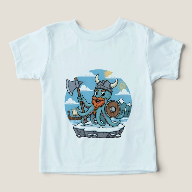 Viking Octopus Cartoon Funny Babies Cute Skyblue T Shirt (Design Framsida)