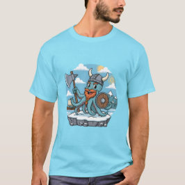 Viking Octopus Cartoon Funny Womens | Mens Skyblue T Shirt