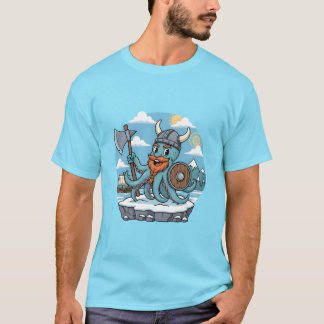 Viking Octopus Cartoon Funny Womens | Mens Skyblue T Shirt