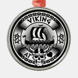 Viking på hjärta julgransprydnad metall