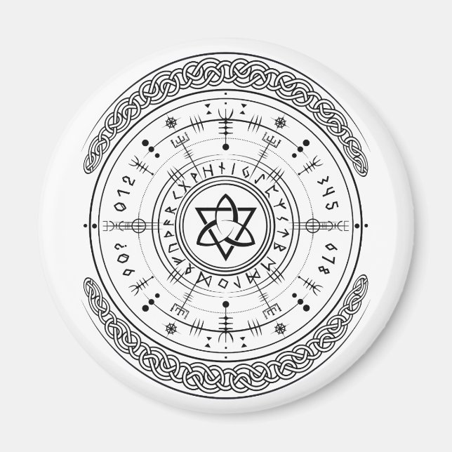 Viking Pagan Asatru Runic Compass, Vegvisir Runes Magnet (Framsidan)