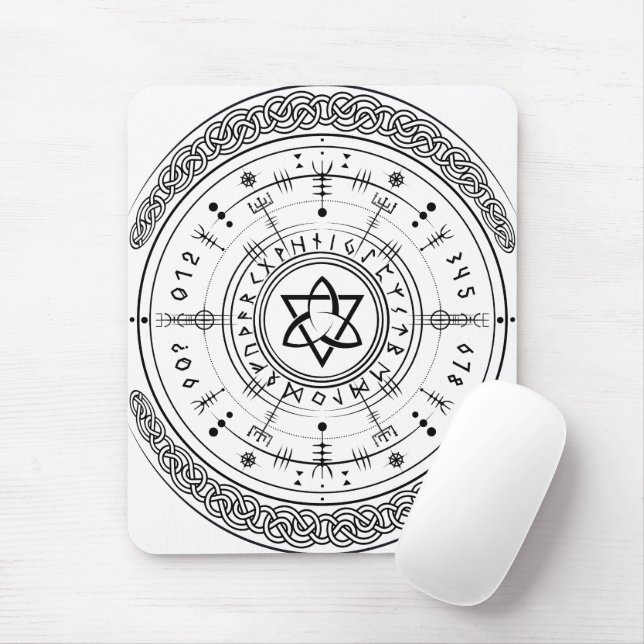 Viking Pagan Asatru Runic Compass, Vegvisir Runes Musmatta (Med mus)