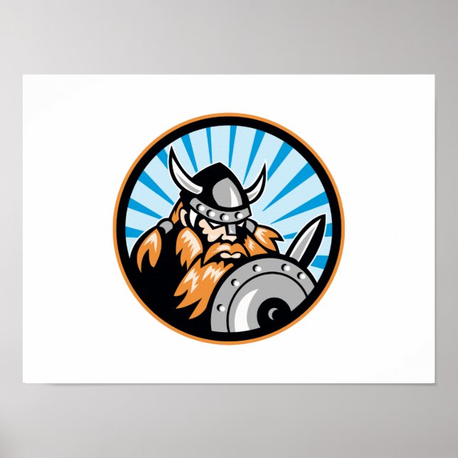 Viking Raider Barbarian Warrior Retro Poster (Framsidan)