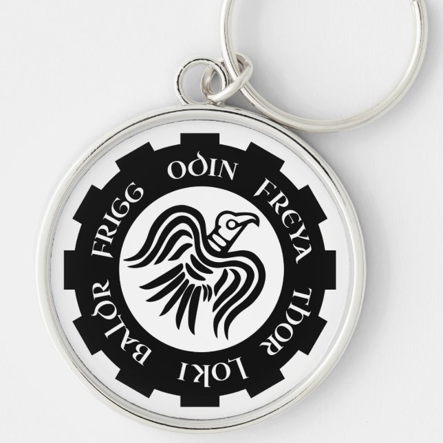 Viking Raven Banner Odin Thor Frigg Rund Silverfärgad Nyckelring (Framsidan)