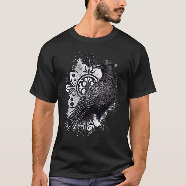 Viking Raven Norse Warrior Kråka Vikings Stil T Shirt (Framsida)