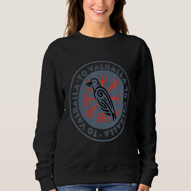Viking Raven Vegvisir Valhalla Viking Runes Nordic T Shirt (Framsida)
