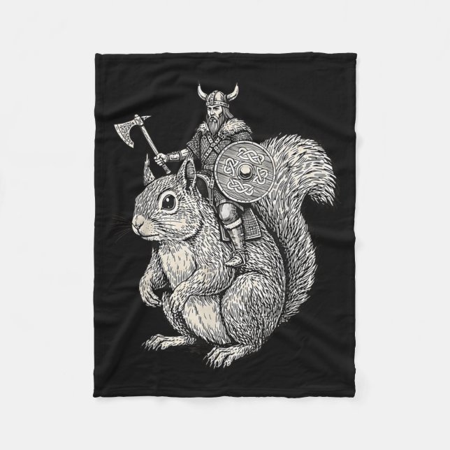Viking Riding Squirrel Funny Warrior Art  Fleecefilt (Framsidan)